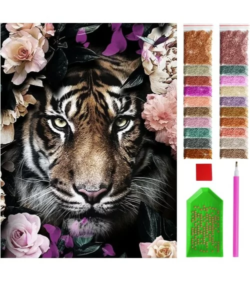 Diamond Painting 30x40cm | Tiger mit Blumen 1