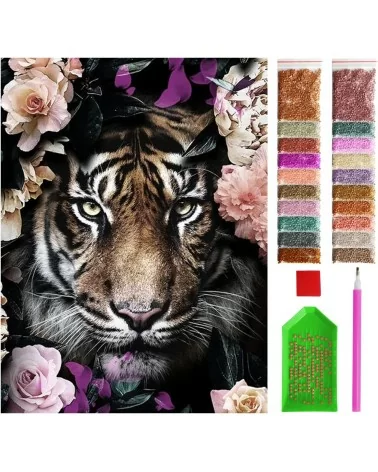 Diamond Painting 30x40cm | Tiger mit Blumen 1
