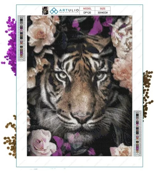 Diamond Painting 30x40cm | Tiger mit Blumen 1