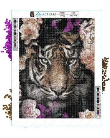 Diamond Painting 30x40cm | Tiger mit Blumen 1