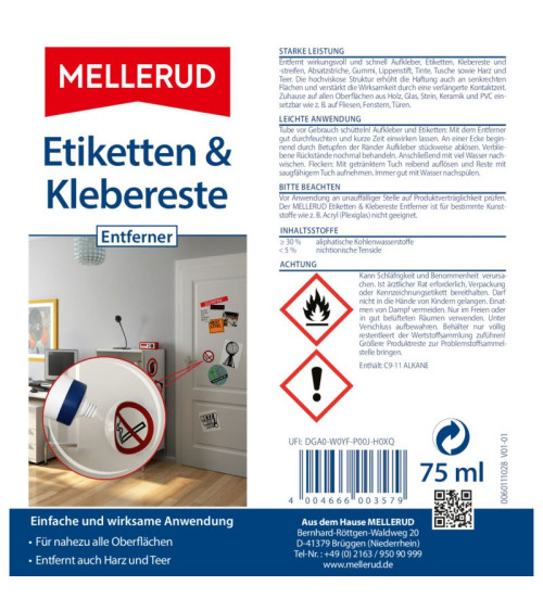 MELLERUD Etiketten & Klebereste Entferner 75 ml