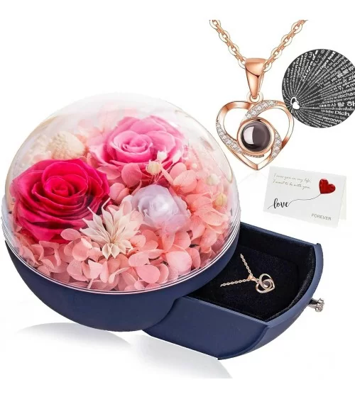 Premium Ewige Rose Rund | Rot/Rosa