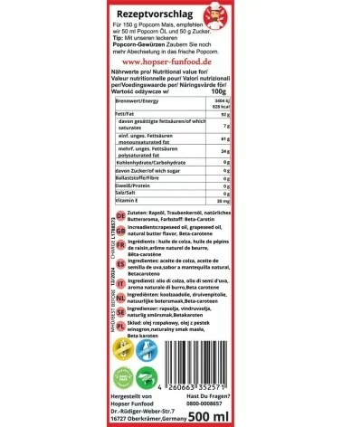 Huile pour pop-corn au goût de beurre | 500 ml