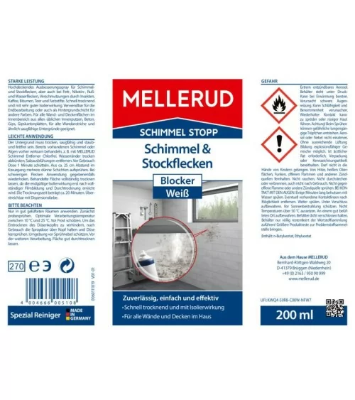 MELLERUD Schimmel & Stockflecken Blocker Weiß | 0,2 l