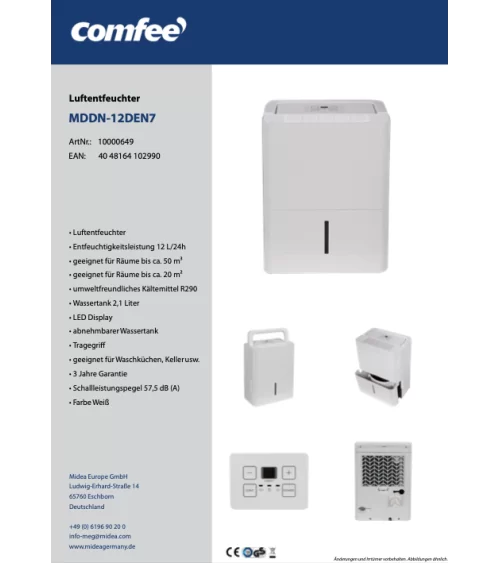 Comfee Luftentfeuchter 12L/24h