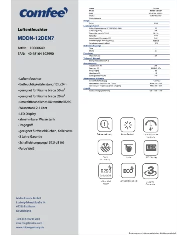 Comfee Luftentfeuchter 12L/24h
