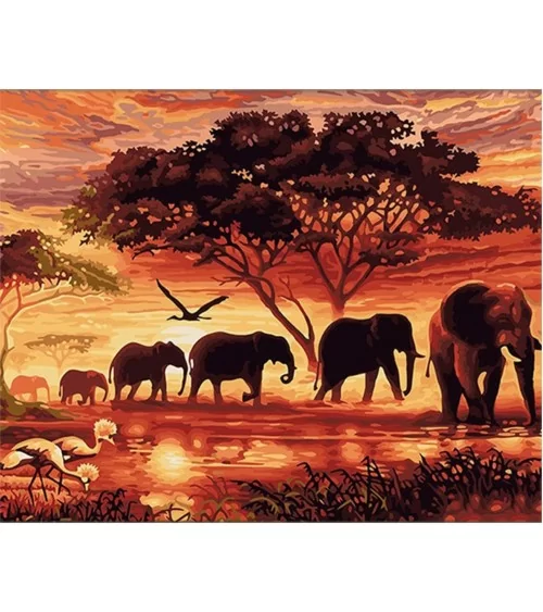 Peinture par numéros 40 x 50 cm | Une famille d'éléphants