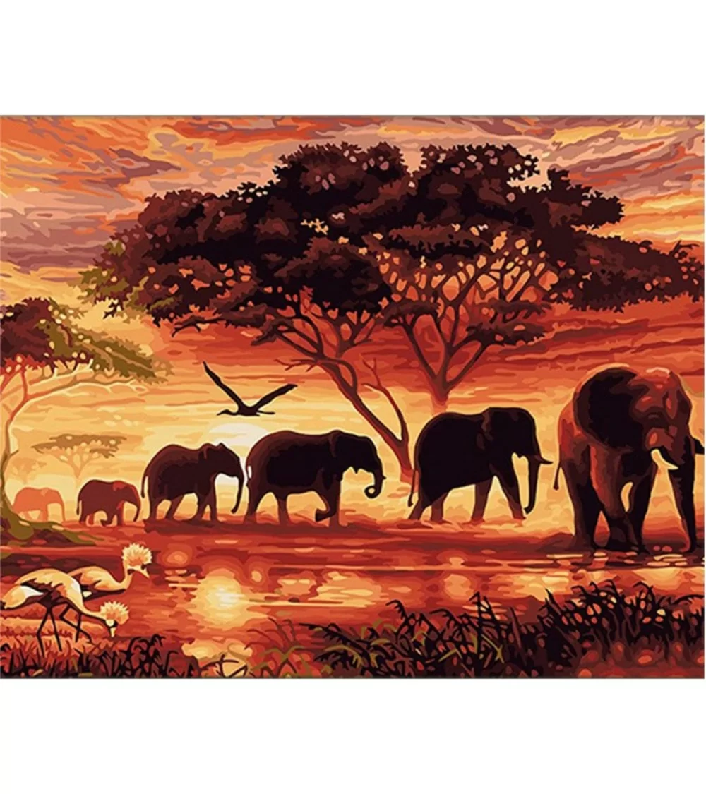Peinture par numéros 40 x 50 cm | Une famille d'éléphants