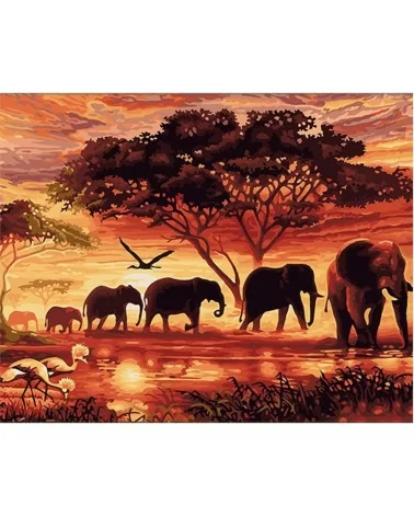 Peinture par numéros 40 x 50 cm | Une famille d'éléphants