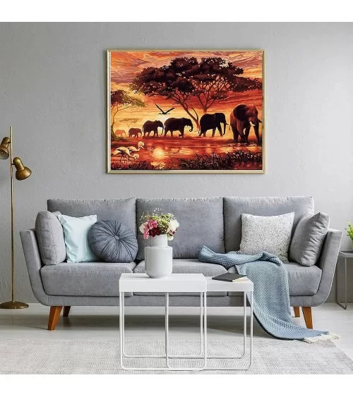 Peinture par numéros 40 x 50 cm | Une famille d'éléphants