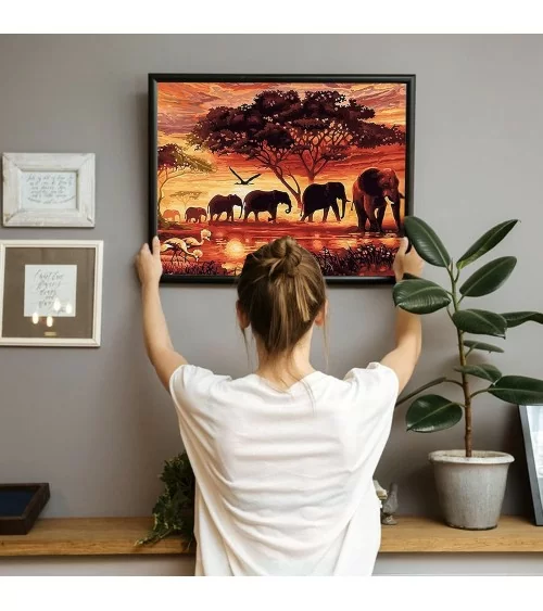 Peinture par numéros 40 x 50 cm | Une famille d'éléphants