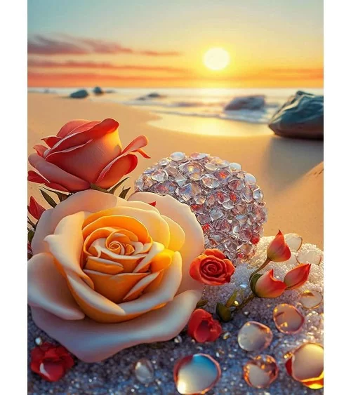 Diamond Painting 30x40cm | Rosen am Strand