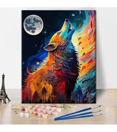 Peinture par numéros 40 x 50 cm | Loup coloré