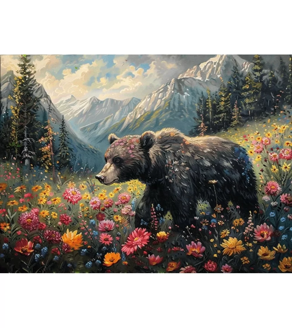 Malen nach Zahlen 30x40cm | Bär mit Blumen