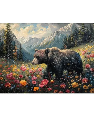 Malen nach Zahlen 30x40cm | Bär mit Blumen