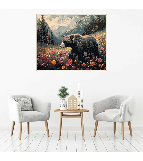 Malen nach Zahlen 30x40cm | Bär mit Blumen