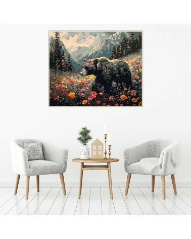 Malen nach Zahlen 30x40cm | Bär mit Blumen