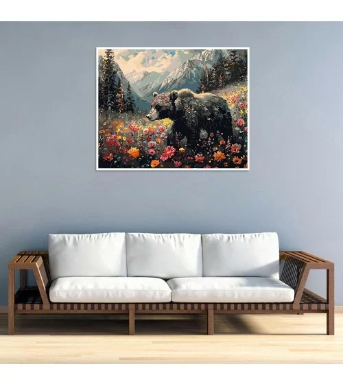 Malen nach Zahlen 30x40cm | Bär mit Blumen