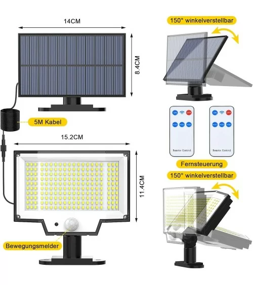 Lampe solaire d'extérieur avec détecteur de mouvement | Très puissante
