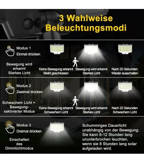 Lampe solaire d'extérieur avec détecteur de mouvement | Très puissante