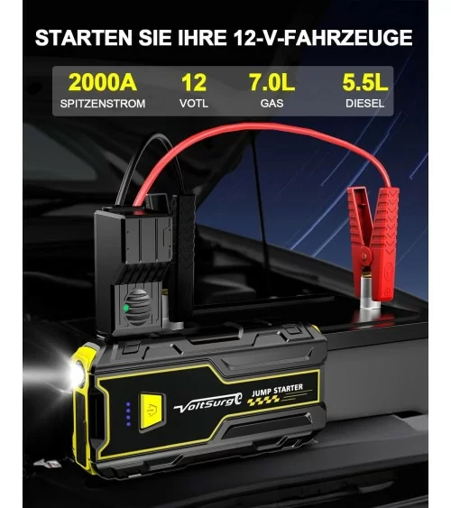 Batterie externe de secours pour voiture - 2000 A | Toujours à portée de main