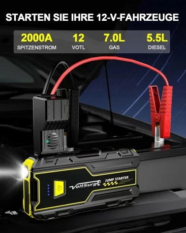 Batterie externe de secours pour voiture - 2000 A | Toujours à portée de main