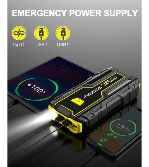 Batterie externe de secours pour voiture - 2000 A | Toujours à portée de main