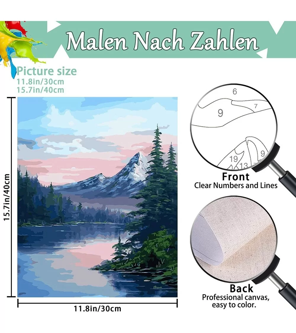 ABEUTY Malen Nach Zahlen 'Seaside Berg Dorf Nachts' – 40x50 Cm, Leinwand, Acrylfarben, Ohne Rahmen